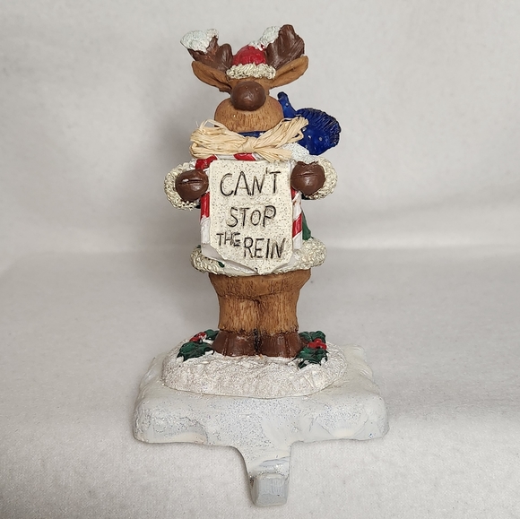 Weighted Reindeer Stocking Holder Snow-Covered Base Brown Tone Sturdy Festive - Picture 1 of 12